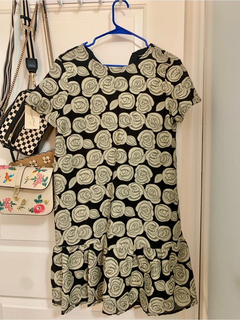 Who What Wear Black Dress with Cream Rose Motif